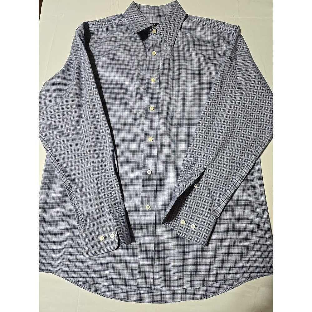 Jos A BANK Mens Medium Traveler Blue Plaid Button Down Long‎ Sleeve Shirt Preppy